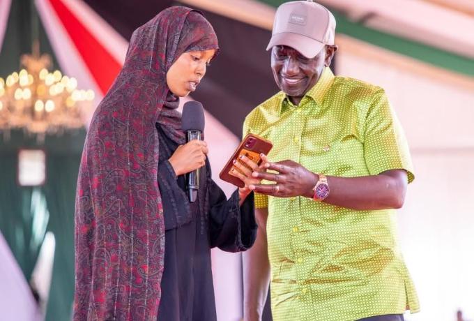 President William Ruto during the NYOTA Project Business grants disbursement in North Easteb 